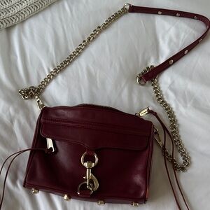Rebecca Minkoff Dark Red MAC Crossbody Bag with Gold Chain